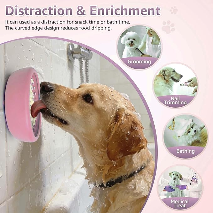 Dog Lick Bowl, ZOURYNUA Non-Slip Slow Feeder Dog Bowls, Enrichment Licking Mat for Distraction, Anxiety Relief Treat Dispenser Freezer, BPA Free Silicone & Dishwasher Safe (Pink, Large)
