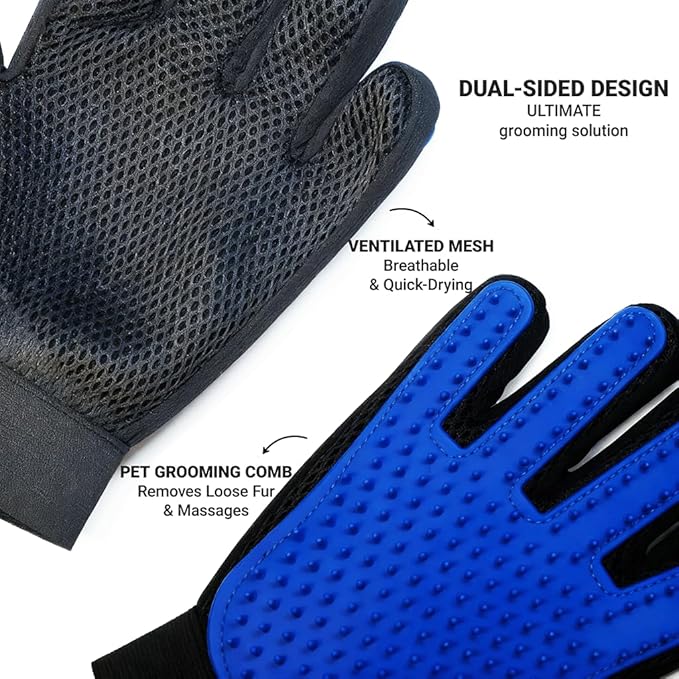 Pet Hair Remover Glove - Gentle Deshedding Brush Glove for Dogs & Cats - Enhanced Grooming & Massage Mitt for Long and Short Fur - Perfect for Shedding and Bathing (Blue, 1 Piece)