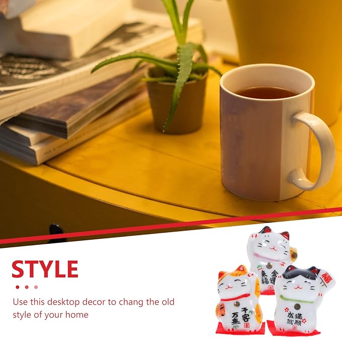 IMIKEYA Japanese Fortune Cat Home Decor 3pcs miniture Decoration Miniature Animal Figurines Decor Waving cat Figurine Figurines Figurine Ceramics Crafts Desktop Decoration Number