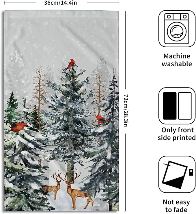 Giwawa Pine Tree Hand Towels Set of 2 Forest Deer Kitchen Bathroom Towels Soft Absorbent Fingertip Tea Bar Dish Towel for Hotel Spa Gym Decor