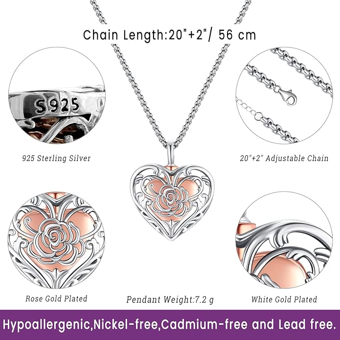 Eusense Cremation Jewelry for Ashes Urn Necklace to Put Ashes In 925 Sterling Silver Memorial Pendant Heart Urn Necklaces for Ashes Necklace for Women Men