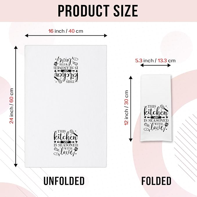 Funny Kitchen Towels with Sayings This Kitchen is Seasoned with Love Soft Dish Towels Chef Gifts for Kitchen Decor Sweet Housewarming Gifts Novelty Towels Gifts for Women Men Hostess Friend