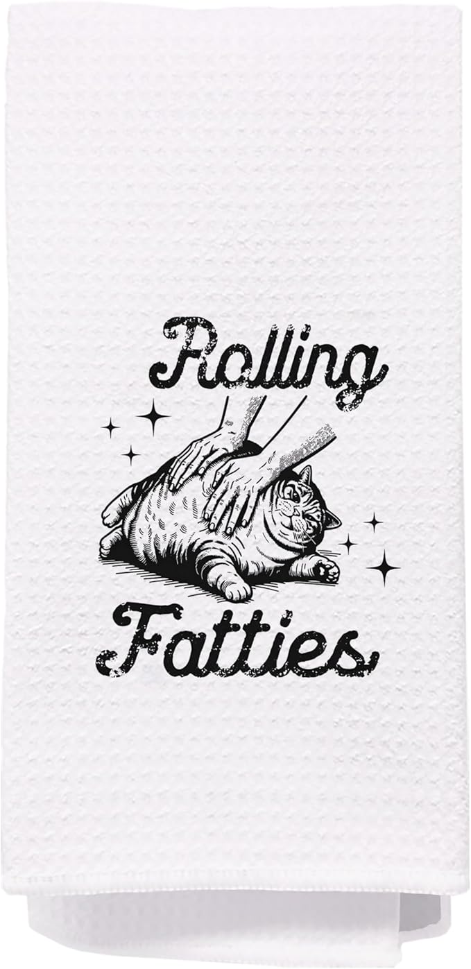 Funny Retro Cat Kitchen Towels, Cat Lover Mom Lady Gifts for Women Dish Tea Towels for Kitchen Decor, Rolling Fatties Kitten Decorative Hand Towels for Bathroom, 16x24 Inch