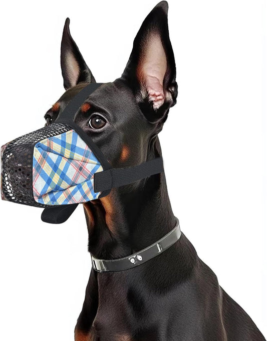 Dog Muzzle for Small Large Dogs - Soft Nylon Basket Muzzle with Adjustable Strap, Breathable Mesh Design Prevents Biting Chewing Licking Eating - Ideal for Training, Grooming & Vet Visits (Blue, L)