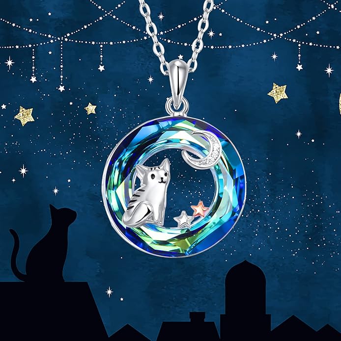 Dreamboat Sterling Silver Cat Necklace for Women Crystal Necklace Cute Animal Necklace Kitten Necklace Cat Pendant Friendship Cat Jewelry Gifts