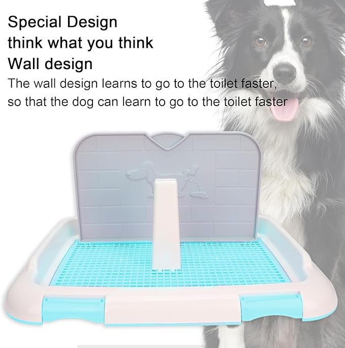 Indoor Dog Potty Tray, Miniature Poodle Dog Pad Holder Tray, Puppy Training Anti Slide Plastic Potty Tray Dog Toilet, Dog Litter Box for Small and Medium Dogs (Blue)