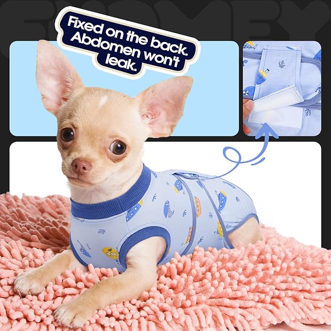 FUAMEY Recovery Suit for Dogs After Surgery,Soft Breathable Dog Bodysuit E-Collar & Cone Alternative Surgical Suit,Male Female Dog Neuter Spay Suits Anti Licking Wounds Onesie Blue Boat XL