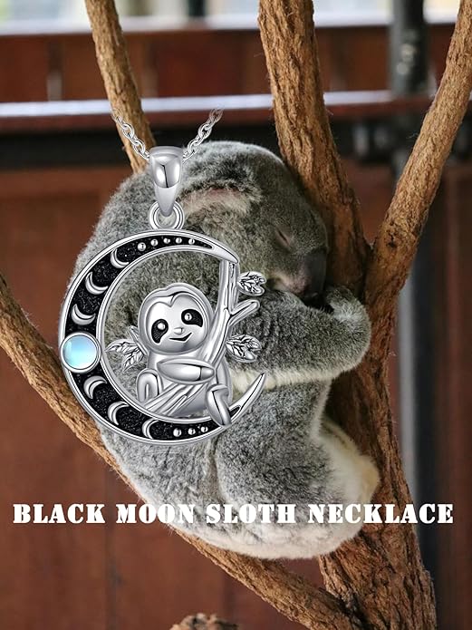 Fox/Cat/Axolotl/Sloth/Panda Necklace Crescent Moon Necklace 925 Sterling Silver Cute Animal Jewelry as Birthday Mothers Day Gifts for Women