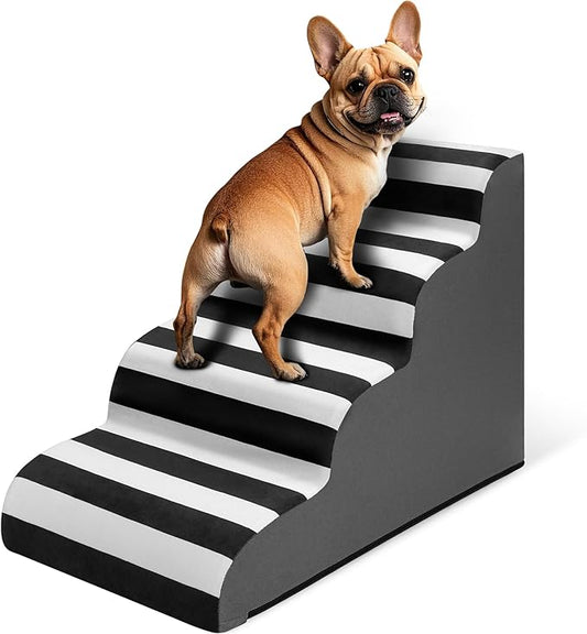 JOEJOY Curved Dog Stairs Ramp for High Beds 19" H, 4-Step Dog Steps for Small Dogs and Cats, Pet Stairs for High Bed Climbing, Non-Slip Balanced Pet Step Indoor, Grey