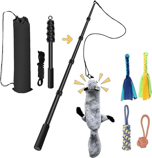 Flirt Pole for Dogs - Interactive Toys Tug-of-war for Dog, Five-Section Retractable Adjustable Length for Outdoor Exercise & Training