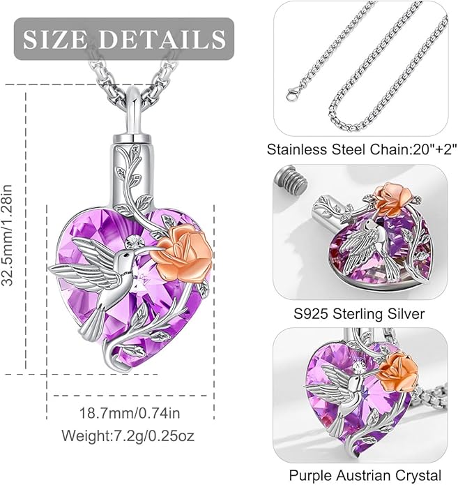 EUDORA Sterling Silver Urn Necklace for Ashes for Women Men, Ash Pendant for Human Cat Dog Ashes, Necklace for Ashes of Loved One Dad Mom Papa Pet Cremation Souvenir Jewelry for Funeral, 20inch