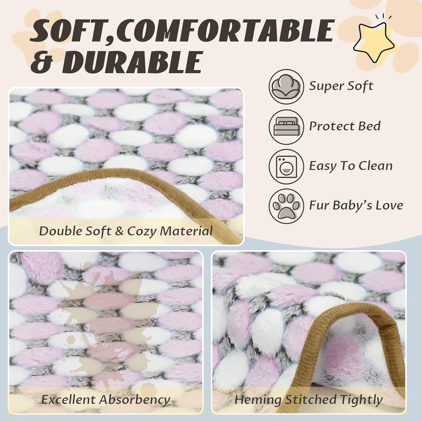 6 Pcs Washable Guinea Pig Blankets Absorbent Small Animal Fleece Bedding Cage Liners Reusable Pet Pee Pad Sleep Mat Pad Cover for Hamster Ferret Rabbit Chinchilla Hedgehog (Black, 24" x 47")