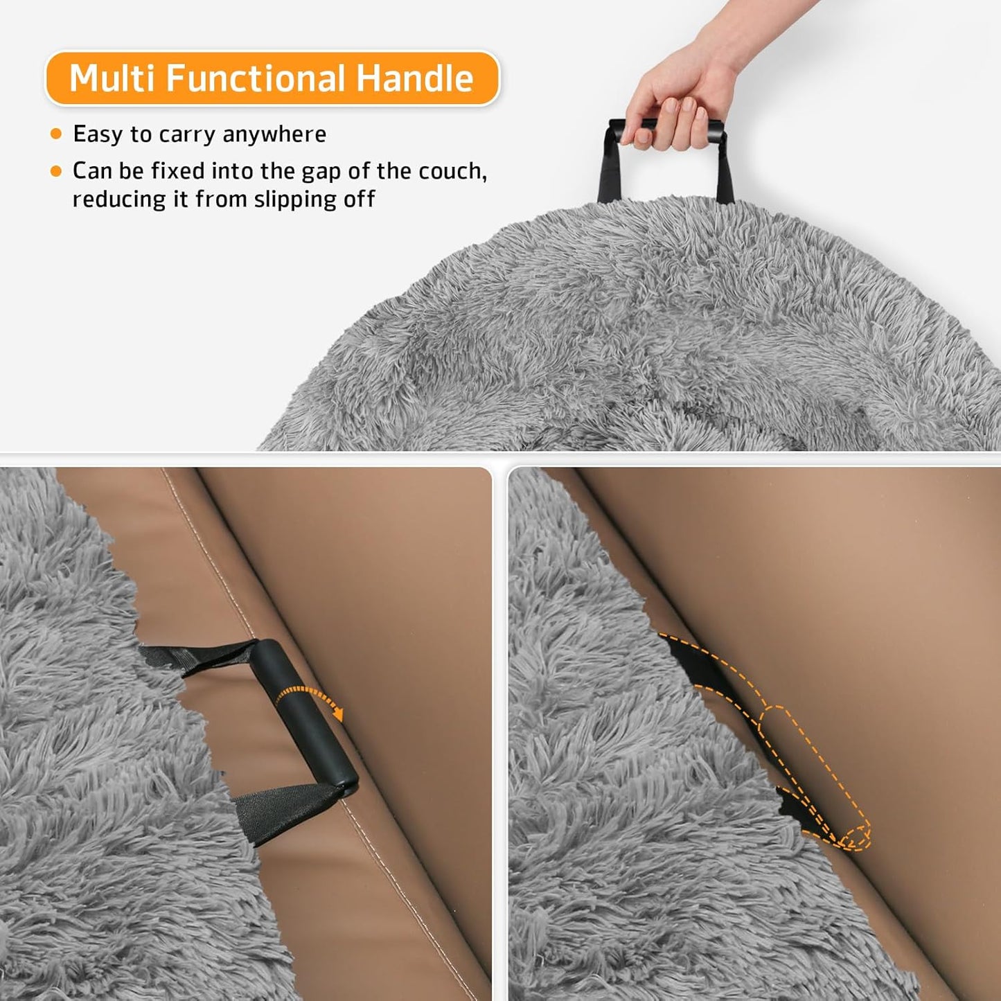 GGIB Calming Dog Bed Fluffy Plush Dog Mat for Furniture Protector with Removable Washable Cover for Large Medium Small Dogs and Cats (Medium, Grey)