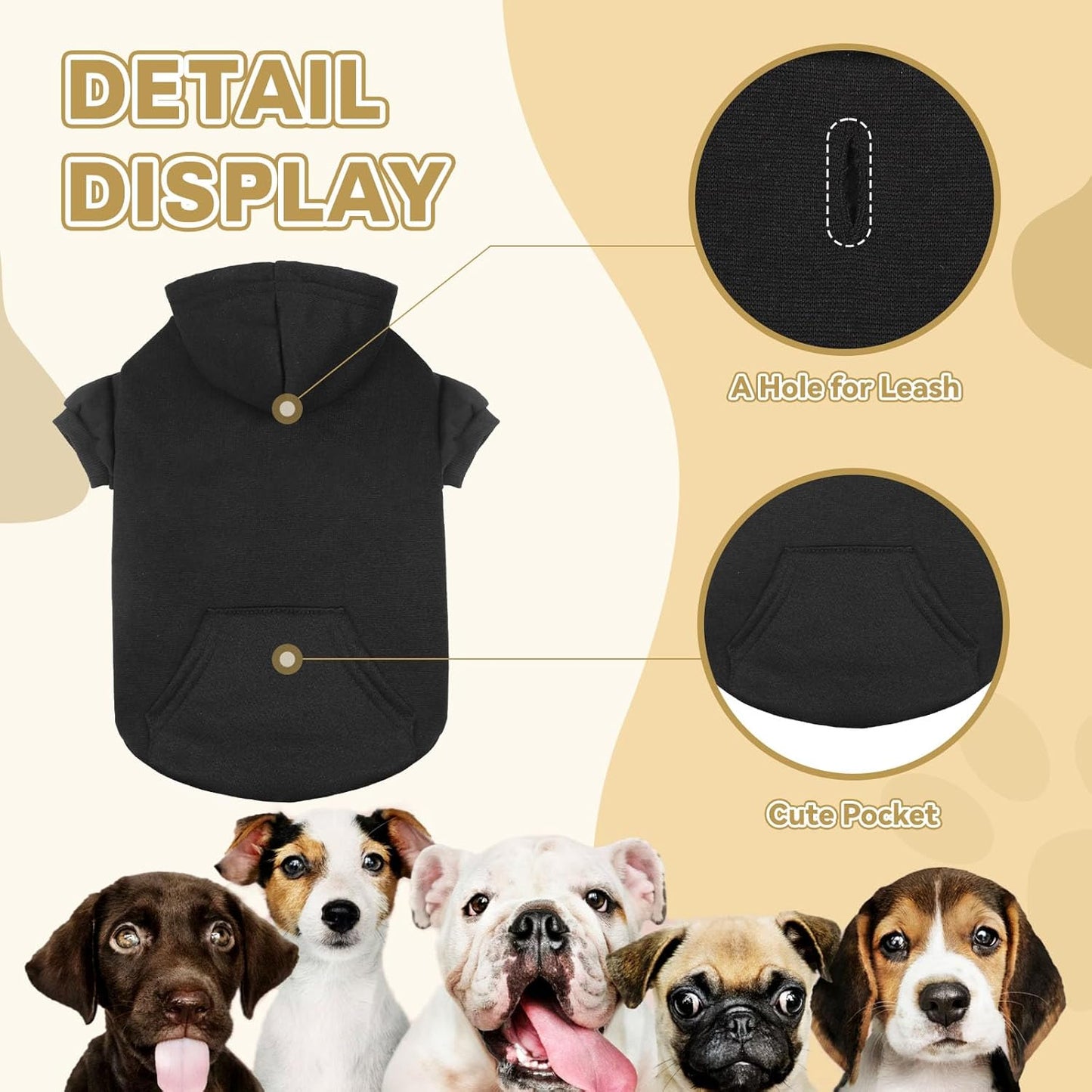 Dog Sweaters for Small Dogs Dog Hoodie Fleece Soft Clothes Sweatshirt with Pocket Hoodie for Small Dogs Puppy Sweater(Black&S)