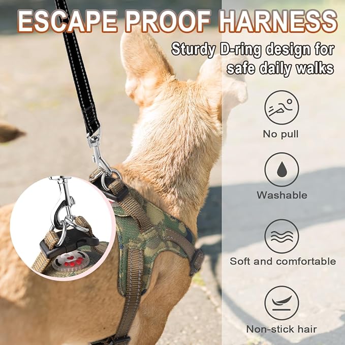 Dog Harness Step in Dog Vest Harness, Reflective Adjustable Puppy No Pull Harness Breathable Soft for Small and Medium Dogs Cats, Camo, XXS