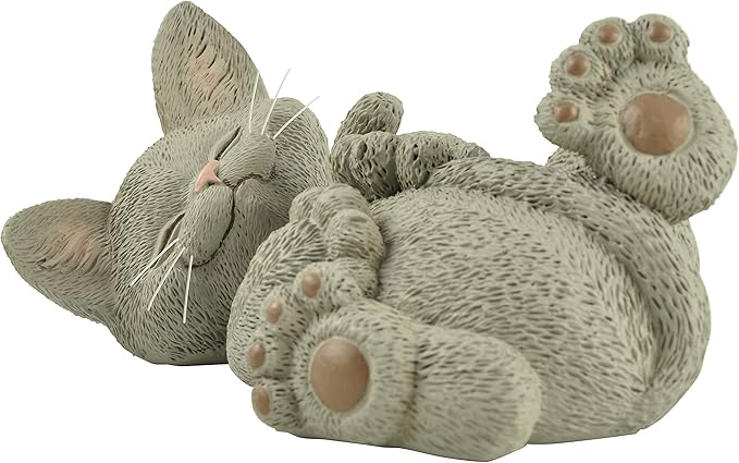 JFSM INC. Whimsical Grey Cat Playing with Tail Figurine Cute Collectible - Happy Cat Collection - Cat Lover Gifts for Women, Cute Cat Gifts, Cat Mom Gifts, Cat Desk Decoration