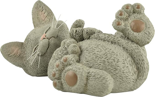 JFSM INC. Whimsical Grey Cat Playing with Tail Figurine Cute Collectible - Happy Cat Collection - Cat Lover Gifts for Women, Cute Cat Gifts, Cat Mom Gifts, Cat Desk Decoration