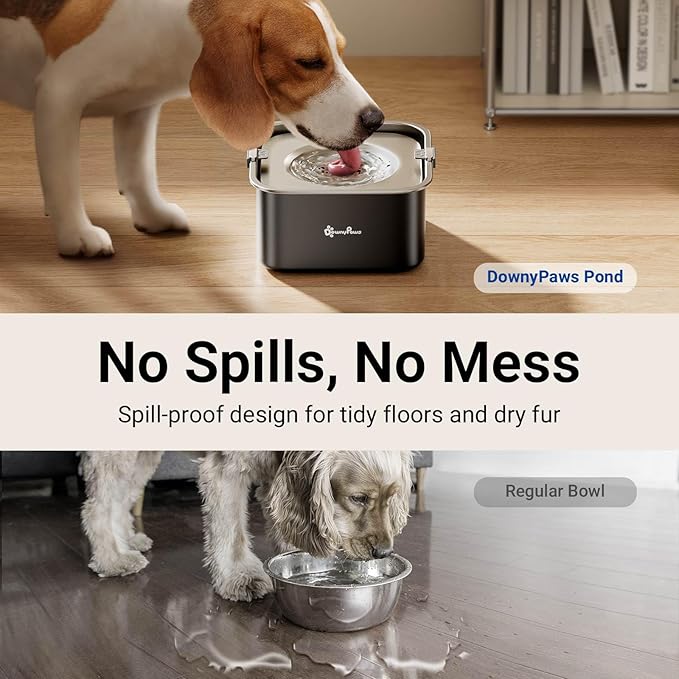 DownyPaws No Spill Water Bowl for Dogs,101oz/3L Slobber Stopper Stainless Steel, Slow Drinking Dog Water Bowl, No Mess Dog Water Dispenser Spill Proof, Dishwasher Safe, Black