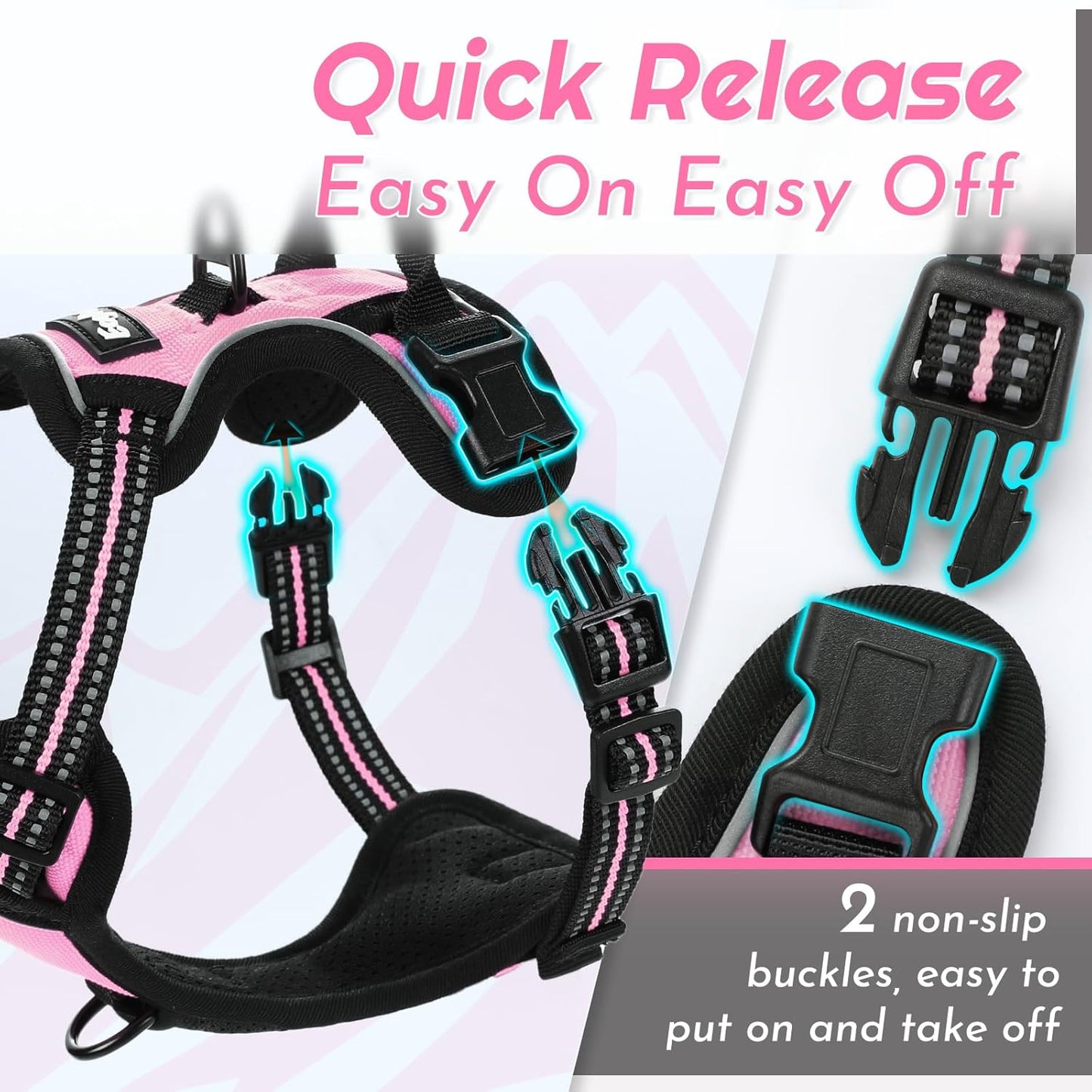 Eagloo Small Dog Harness No Pull, Service Vest with Reflective Strips and Control Handle, Adjustable and Comfortable for Easy Walking, No Choke Pet Harness with 2 Metal Rings, Pink, XS