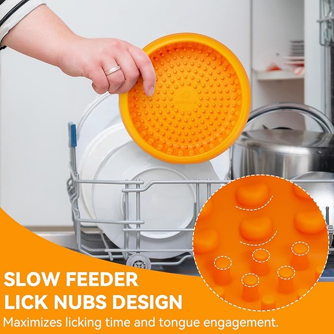 Dog Lick Bowl, Animire Freeze Lick Mat for Dogs, Non-Slip Slow Feeder Licking Bowl Enrichment Treat for Distraction Anxiety Relief, Food Grade Silicone, Dishwasher Safe(Orange,XL)