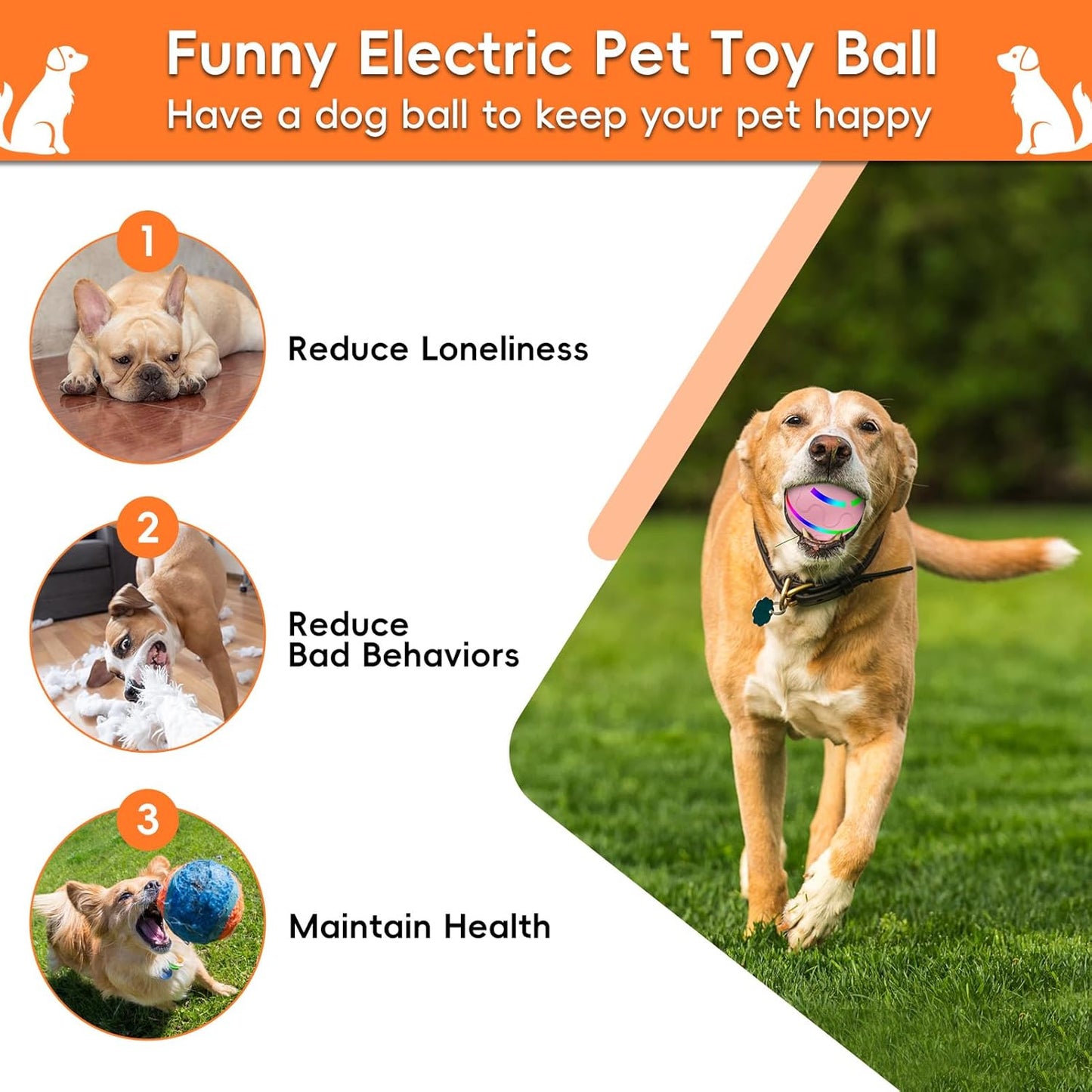 Interactive Dog Ball, Smart Interactive Dog Toys, Automatic Moving Vibrating Bouncing Pet Ball for Medium and Large Dogs, TPU Material, Rechargeable and Waterproof