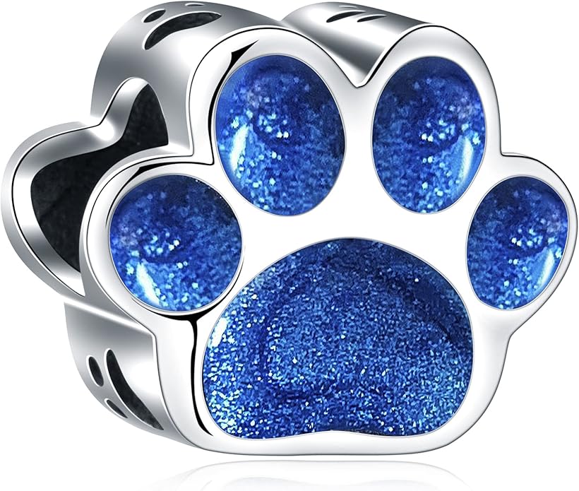 GEMDAZZ Sparkling Puppy Paw Print Charms in 925 Sterling Silver, Pave Dog Pawprint CZ Round Beads and Always in My Heart Charms, Gift for Animal Lover, fit European Women Bracelet/Necklace