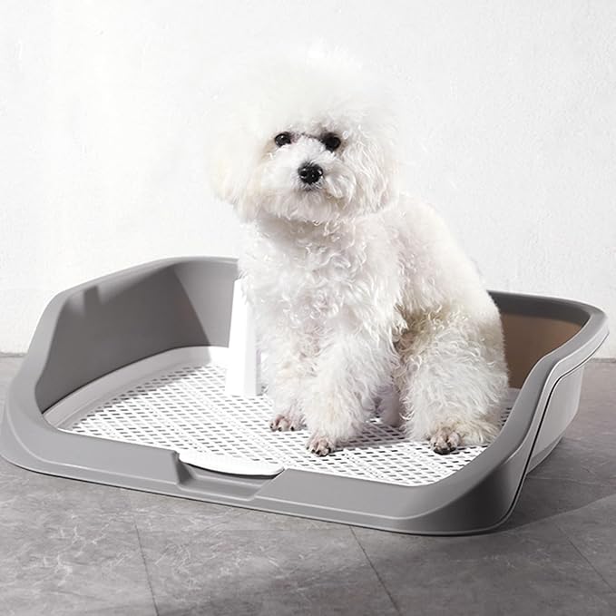 Fabater Dog Potty Toilet Training Tray, Portable Multifunctional Mesh Puppy Training Toilet Pad Holder with Bafflel for Small Dogs Puppies (Gray)