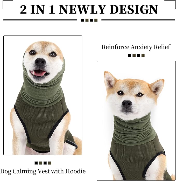 ROZKITCH Dog Anxiety Shirt with Ear Cover, Reflective Calming Vest for Storms & Separation, Breathable Dog Hoodie for Anxiety Relief ArmyGreen 2XL