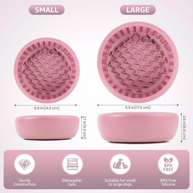 Dog Lick Bowl, ZOURYNUA Non-Slip Slow Feeder Dog Bowls, Enrichment Licking Mat for Distraction, Anxiety Relief Treat Dispenser Freezer, BPA Free Silicone & Dishwasher Safe (Pink, Large)