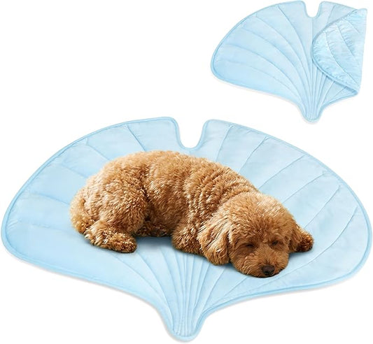 PetAmi Dog Cooling Mat, Ginkgo Leaf Shape, Reversible Cooling Nylon Blanket Soft Fleece Pet Pad for Dogs Cats, Summer All Season Use Q-Max>0.3, Medium 44x49 in, Light Blue