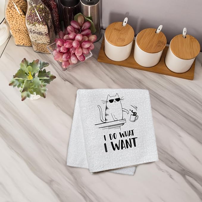 I Do What I Want Funny Cat Hand & Dish Towels, Cat Gifts for Women - 16x24 Inch Tea Towels