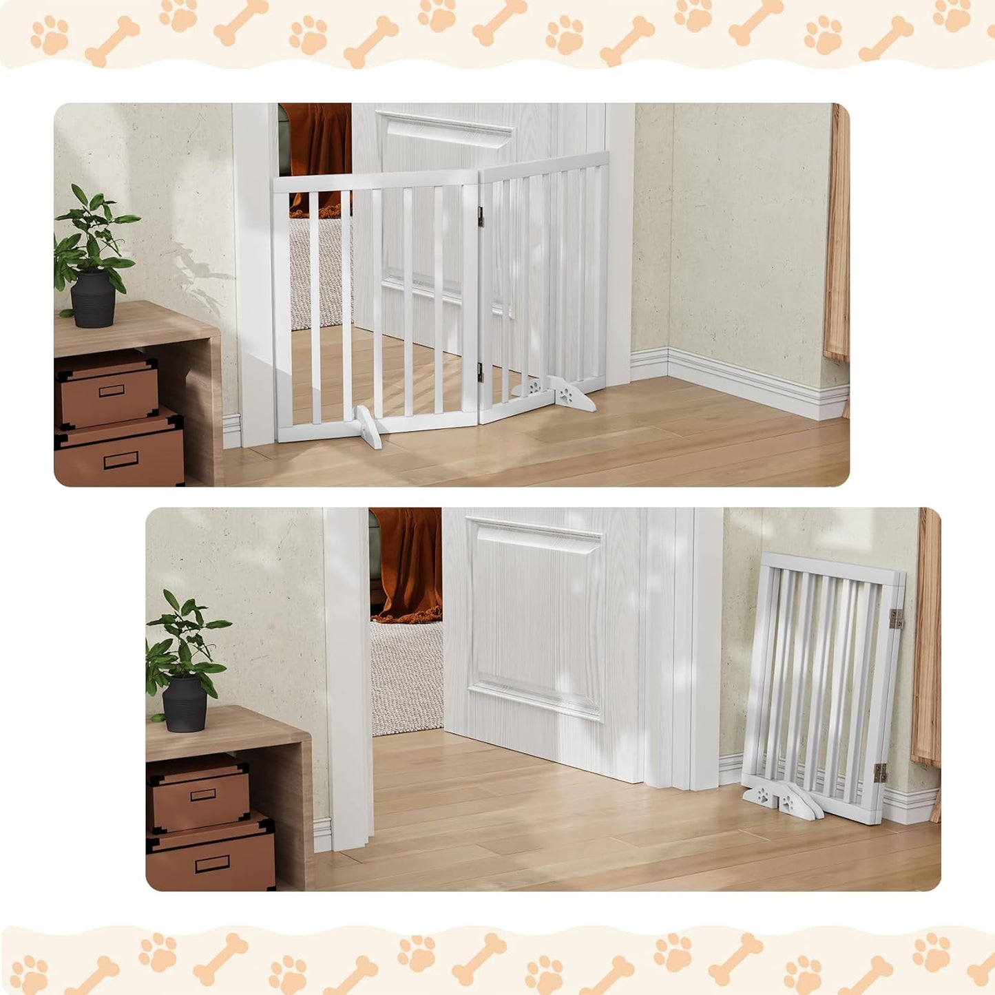 Freestanding Foldable Dog Gate 2 Panel,Fully Assembled Dog Gates for Doorways, Wooden Pet Gates for The House, 24-inch Tall Door Gate Indoor