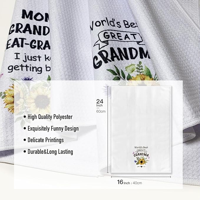 Funny Great Grandma Kitchen Towels,16 * 24inch, Microfiber Dish Cloths,Bar Towel,Hilarious Absorbent Hand Dishcloth,World’S Best Grandmother Tea Rags,Birthday,Christmas,Mothers Day,Thanksgiving Gifts