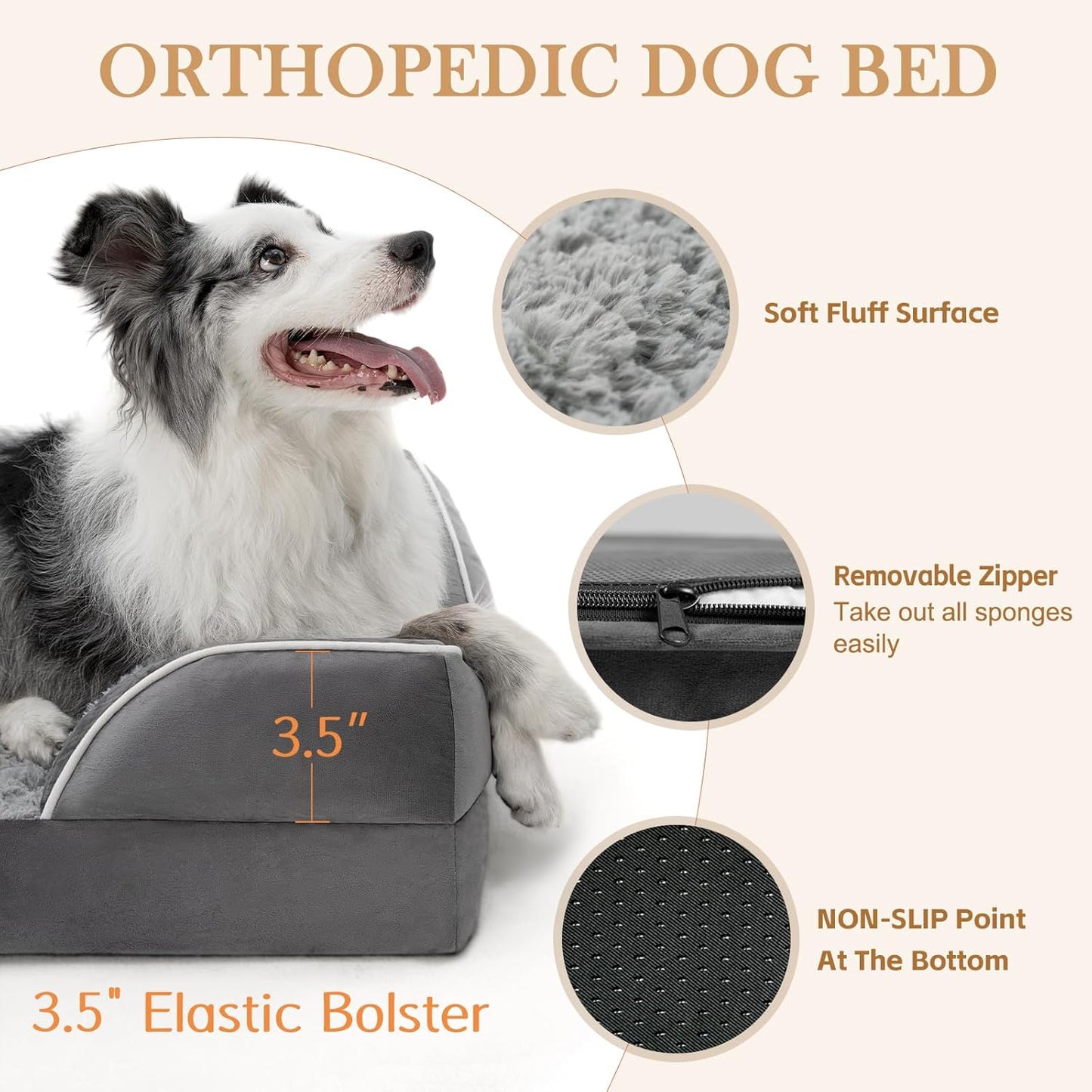 Comfort Expression Small Dog Beds Waterproof Orthopedic Foam Dog Sofa Beds for Medium Dogs Comfy Pet Bed with Washable Removable Cover & Non-Slip Bottom(Small,Grey)