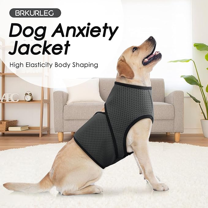BRKURLEG Dog Anxiety Shirt, Adjustable Calming Vest Jacket for Small Medium Large Dogs,Dog Anti-Anxiety Coat for Thunderstorms, Fireworks, Training & Separation Relief, Darkgrey, S
