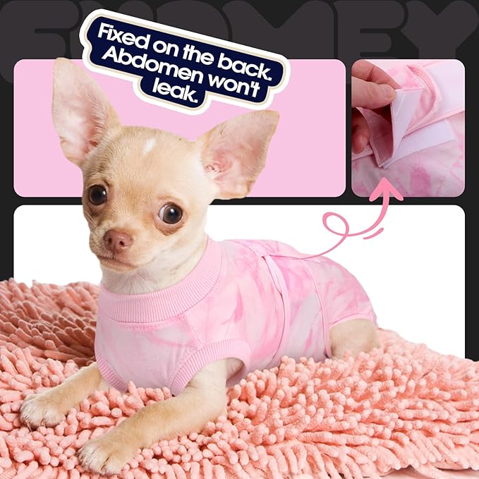 FUAMEY Recovery Suit for Dogs After Surgery,Soft Breathable Dog Bodysuit E-Collar & Cone Alternative Surgical Suit,Male Female Dog Neuter Spay Suits Anti Licking Wounds Onesie Pink Tie Dye M