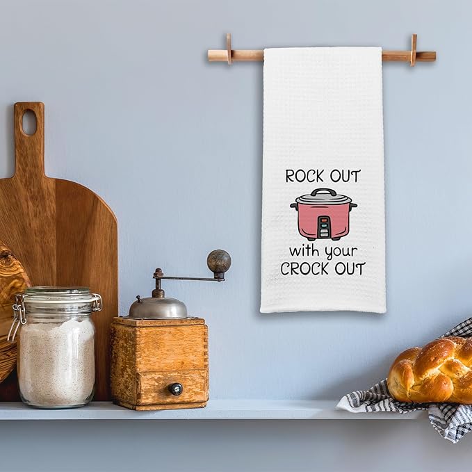 Funny Kitchen Dish Towels Rock Out with Your Crock Out Cleaning Cloth Trendy Hand Towel for Farmhouse Kitchen Decor Sweet Housewarming Gifts Funny Towels Gifts for Women Hostess Friend Chef