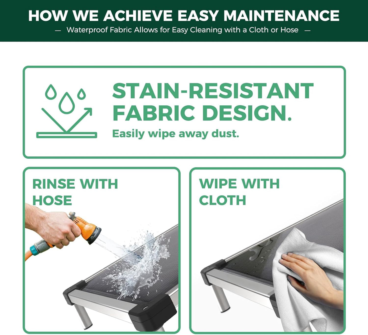 FXW TitanNest Chew-Proof Elevated Dog Bed, Raised Cot for Indoor/Outdoor/Camping Use, Durable & Washable Padded Pet Bed for Large Dogs, 50.0" L x 31.0" W x 7.3" H, Gray