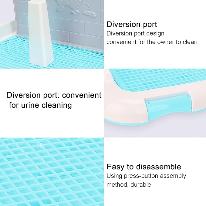 Indoor Dog Potty Tray, Miniature Poodle Dog Pad Holder Tray, Puppy Training Anti Slide Plastic Potty Tray Dog Toilet, Dog Litter Box for Small and Medium Dogs (Blue)