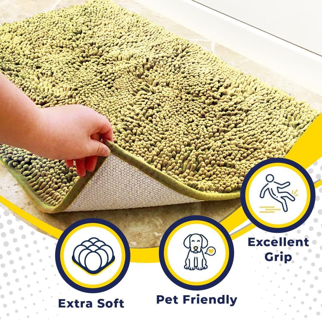 Muddy Mat® AS-SEEN-ON-TV Highly Absorbent Microfiber Door Mat and Pet Rug, Non Slip Thick Washable Area and Bath Mat Soft Chenille for Kitchen Bathroom Bedroom Indoor and Outdoor - Yellow 24" x 120"