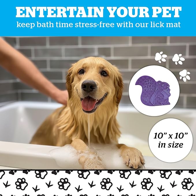 Funny Squirrel Lick Mat for Pets, Silicone Treat Licking Pad with Non Slip Base for Dogs Cats Puppies, Anxiety Reducing Enrichment Toy for Grooming Bathing Feeding Distraction