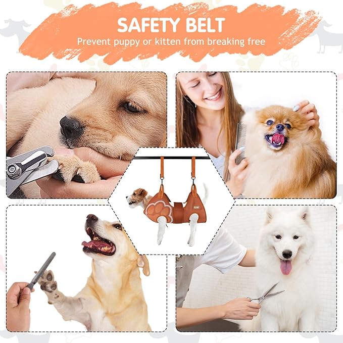 Paws n' Cradle Dog Grooming Hammock Harness for Dogs & Cats - Complete Kit with Adjustable Leg Fittings, Comb, Nail Clipper, File, Hook & Loop Strap, Adjustable Hanging Straps & Snap Hooks (Medium)