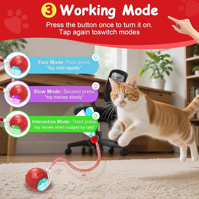Interactive Cat Toys Smart Ball for Cats & Dogs! Now with 2 Rapid Tails. Features: 360°Auto-Rolling, Motion Activation& Bird Sounds. Perfect for Indoor Pet Exercise & Fun. (Blue)