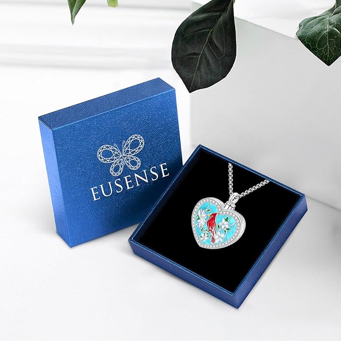 Eusense Cremation Jewelry for Ashes Urn Necklace to Put Ashes In 925 Sterling Silver Memorial Pendant Heart Urn Necklaces for Ashes Necklace for Women Men