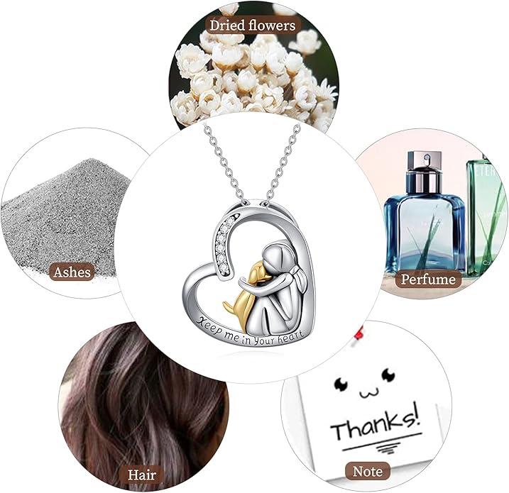 JUSTKIDSTOY Dog/Cat/Hummingbird Urn Necklace for Ashes S925 Sterling Silver Heart Cremation Jewelry Keepsake Memorial for Women