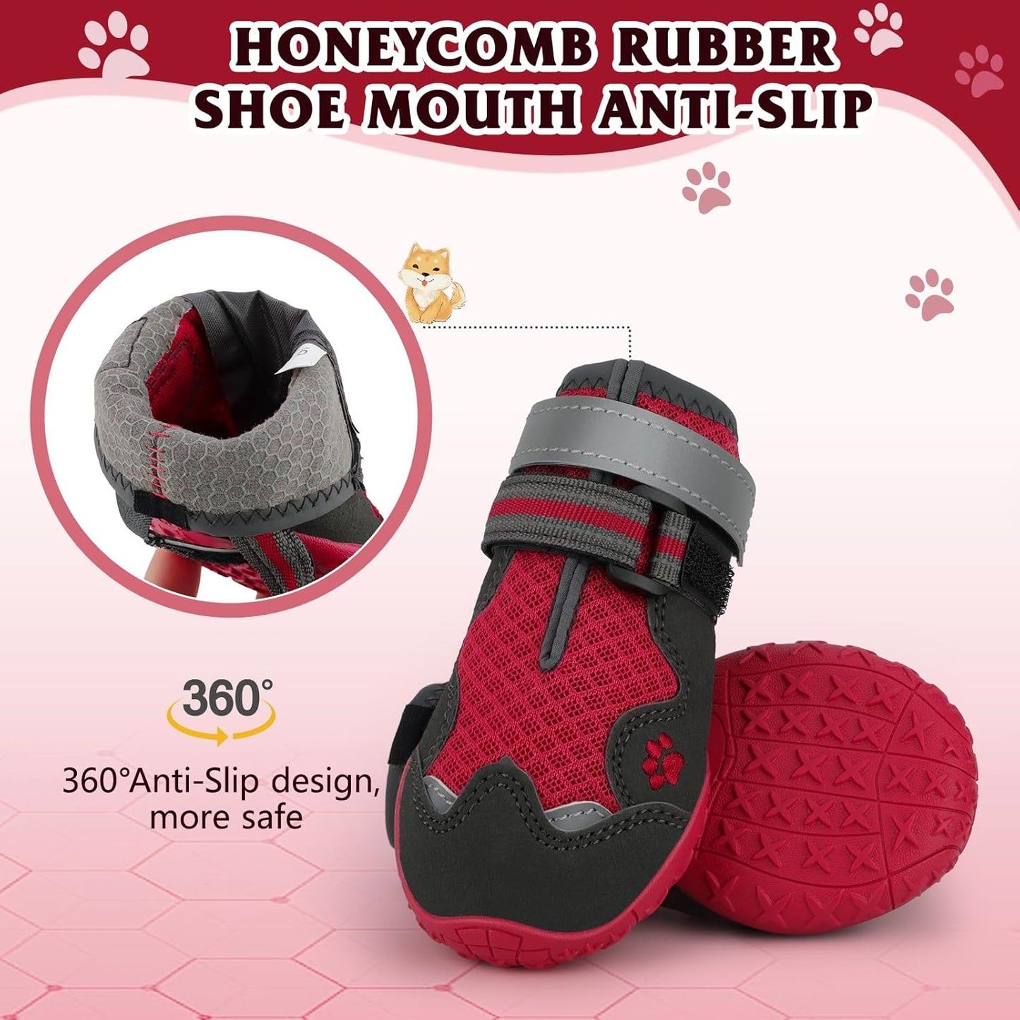Dog Shoes for Large Medium Small Dog, Mesh Breathable Dog Shoes for Hot Pavement, Anti-Slip Dogs Boots Paw Protectors with Reflective for Outdoor Walking Indoor Hardfloors (Size 7)