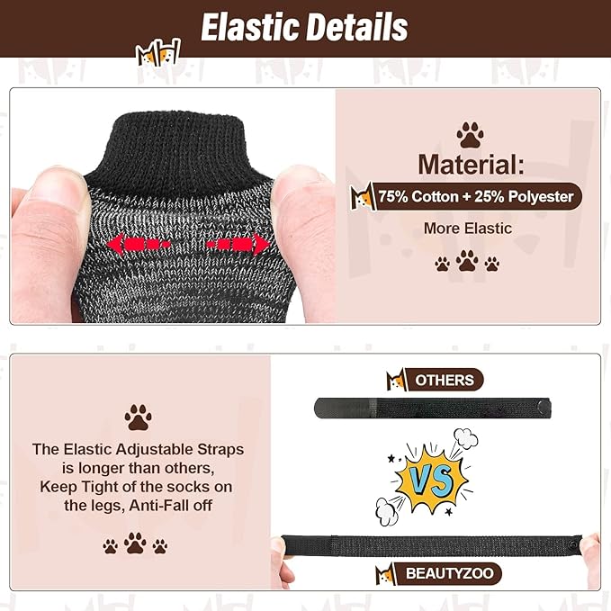 BEAUTYZOO Anti Slip Dog Socks for Small Medium Large Dogs with Grips Straps on Hardwood Floor Protection Wear, Traction Control 3 Pairs Double Side Paw Protector to Prevent Licking for Girl or Boy
