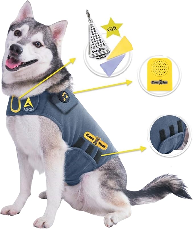 CozyVest® Dog Anxiety Vest 3-in-1 Music & Aromatherapy Shirt, Relaxing Sound & Essential Oil Scent Jacket, Fireworks Thunder Separation & Thunderstorm Canine Stress Relief Coat (Gray, M [26-40 Lbs])
