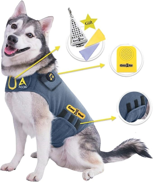 CozyVest® Dog Anxiety Vest 3-in-1 Music & Aromatherapy Shirt, Relaxing Sound & Essential Oil Scent Jacket, Fireworks Thunder Separation & Thunderstorm Canine Stress Relief Coat (Gray, M [26-40 Lbs])