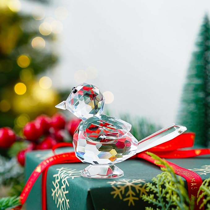 H&D HYALINE & DORA Crystal Bird of Happiness Collectible Figurines Glass Animal Figurine for Table Home Decoration